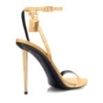 TOM FORD LAMINATED NAPPA LEATHER PADLOCK POINTY NAKED SANDAL 85MM GOLD