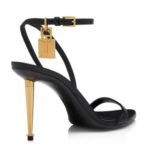 TOM FORD SHINY LEATHER PADLOCK POINTY NAKED SANDAL 85MM BLACK