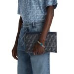 FENDI FF JACQUARD FLAT MEDIUM FABRIC POUCH