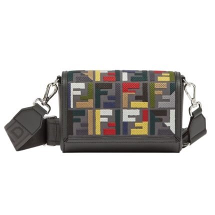 FENDI COMPACT CANVAS BAG WITH MULTICOLOR FF EMBROIDERY