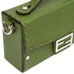FENDI SELLERIA SOFT TRUNK BAGUETTE GREEN LEATHER BAG WITH 253 HAND-SEWN TOPSTITCHES