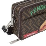 FENDI ORGANIZER CAMERA CASE BROWN FF CANVAS BAG WITH APPLIQUÉS