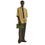 FENDI SELLERIA FLAT POUCH MEDIUM GREEN WITH 196 HAND-SEWN TOPSTITCHES