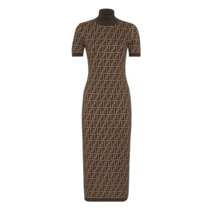 FENDI DRESS BEIGE MICRO CHECK WOOL