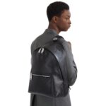 FENDI CHIODO SHADOW DIAGONAL BLACK LEATHER BACKPACK