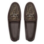 FENDI O LOCK FF JACQUARD AND LEATHER DRIVING SHOES