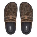 FENDI FEEL SABOTS BROWN FF JACQUARD SANDALS