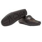 FENDI BLACK LEATHER AND BROWN FF JACQUARD DRIVERS
