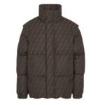 FENDI BROWN FF JACQUARD NYLON PUFFER JACKET