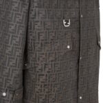 FENDI BROWN WAXED FF JACQUARD BLOUSON