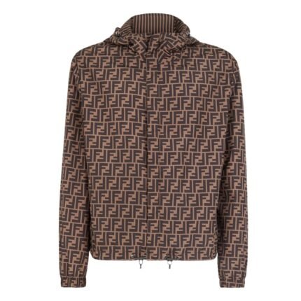FENDI BLOUSON BROWN NYLON WINDBREAKER