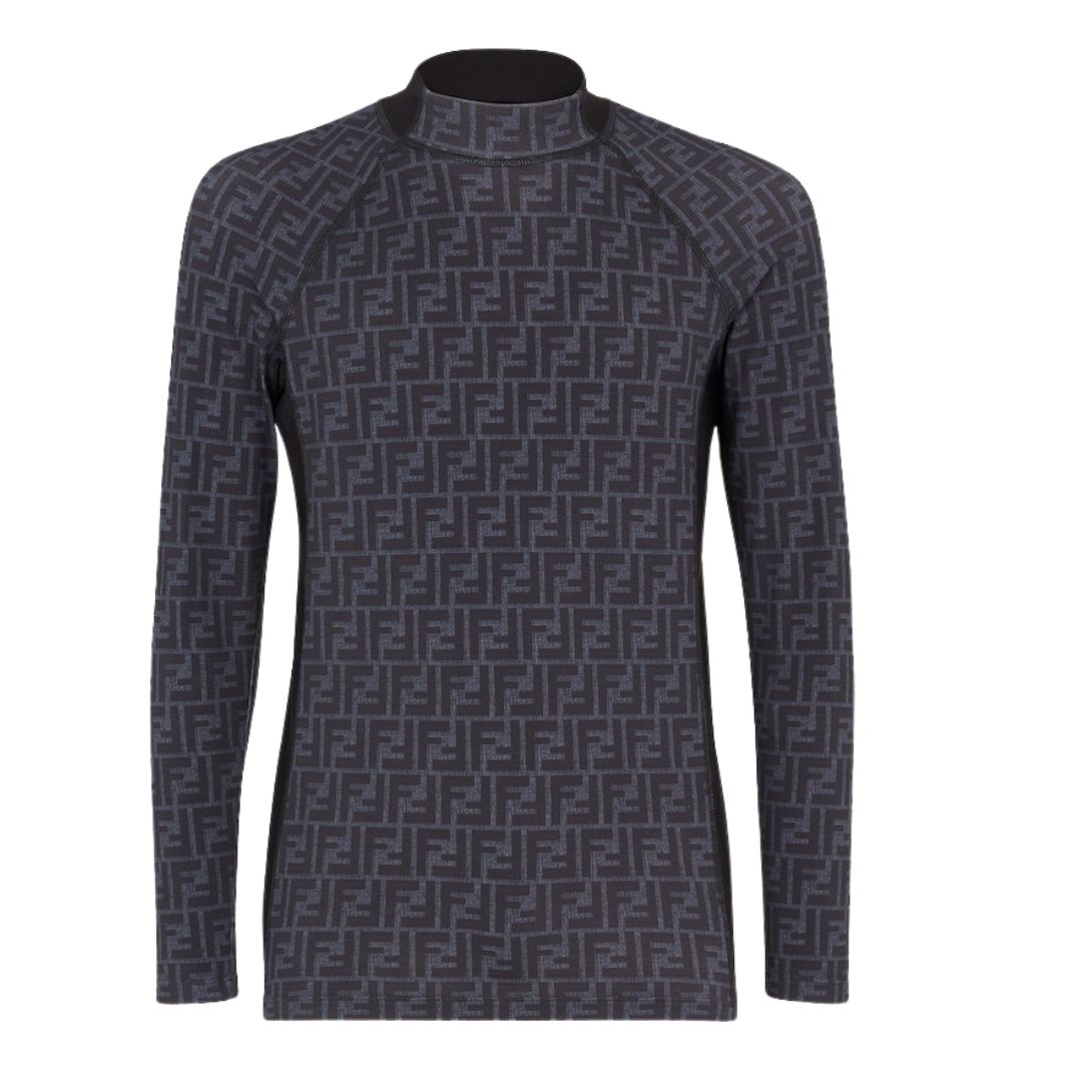 4 FENDI SWEATER BLUE FF LYCRA TURTLENECK TOP