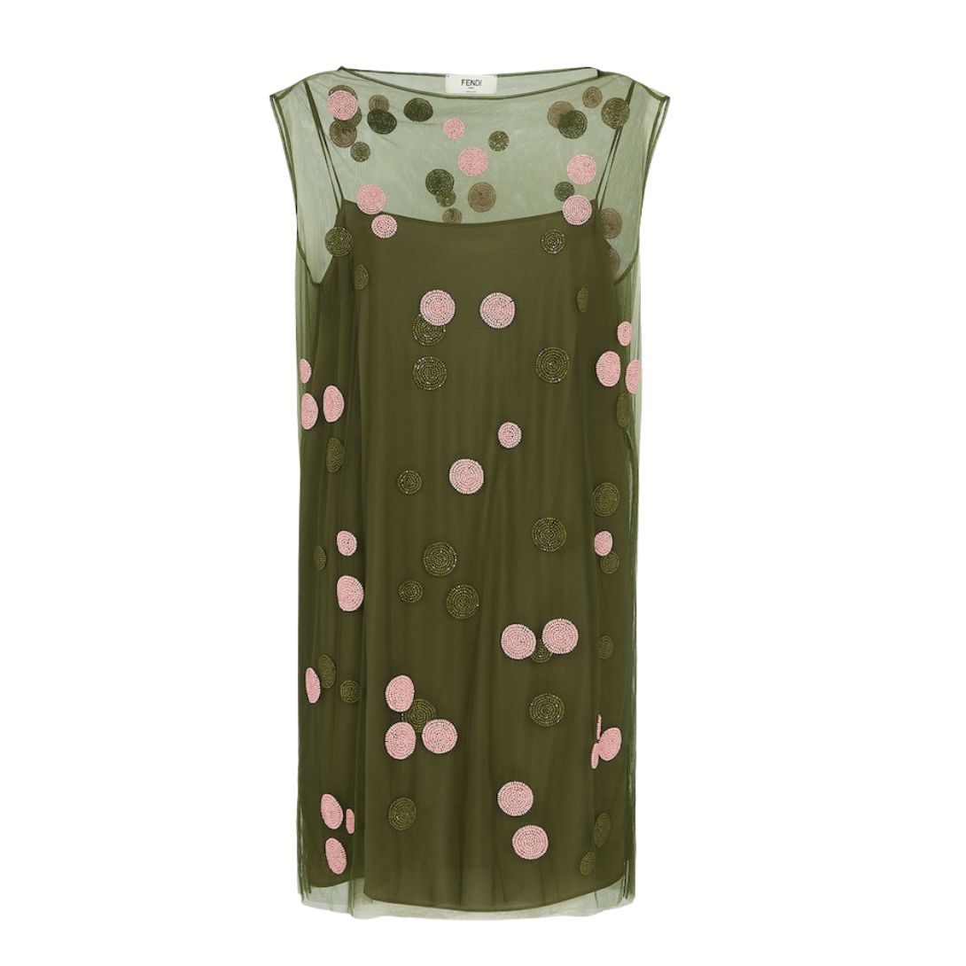 4 FENDI GREEN EMBROIDERED TULLE DRESS