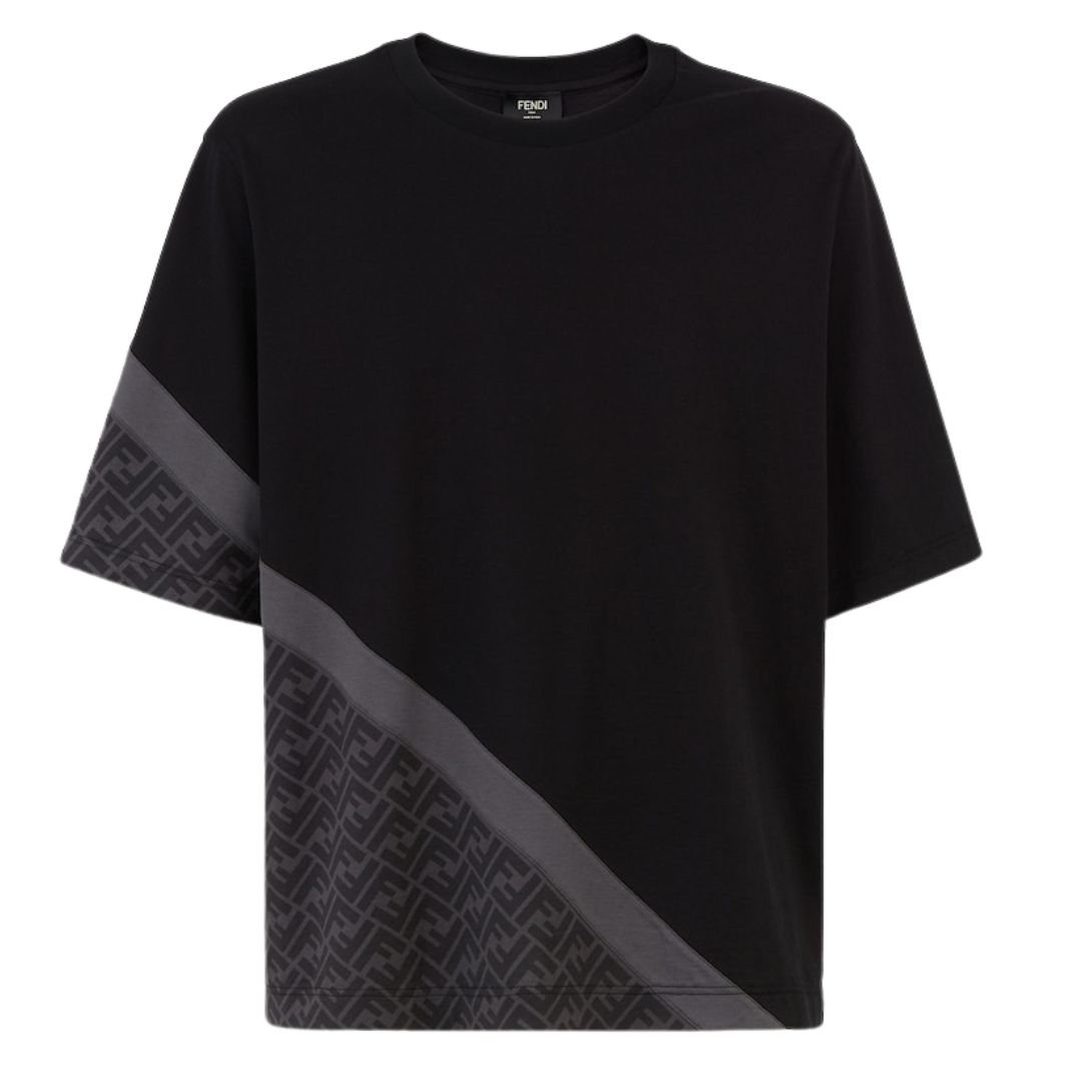 4 FENDI BLACK DIAGONAL JERSEY T-SHIRT