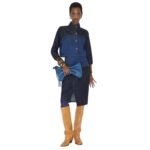 FENDI JEANS SKIRT BLUE TWO-TONE DENIM SKIRT