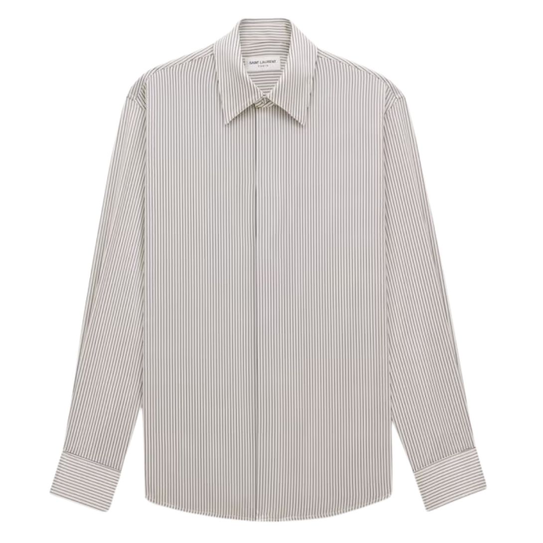4 SAINT LAURENT BOYFRIEND SHIRT IN STRIPED SILK SATIN