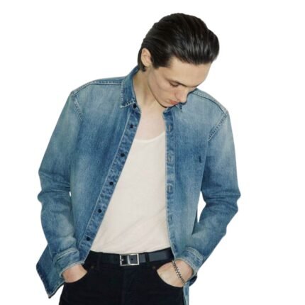 SAINT LAURENT CASSANDRE OVERSHIRT IN TROUVILLE BEACH BLUE DENIM