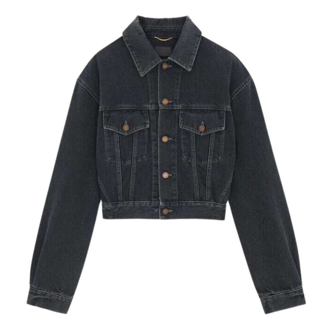 4 SAINT LAURENT 80S JACKET IN DARK BLUE BLACK DENIM