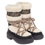 FENDI APRES CHIC WHITE SHEEPSKIN AND BLACK SUEDE BOOTS