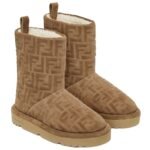 FENDI APRES CHIC BROWN FF CHAMOIS LOW BOOTS
