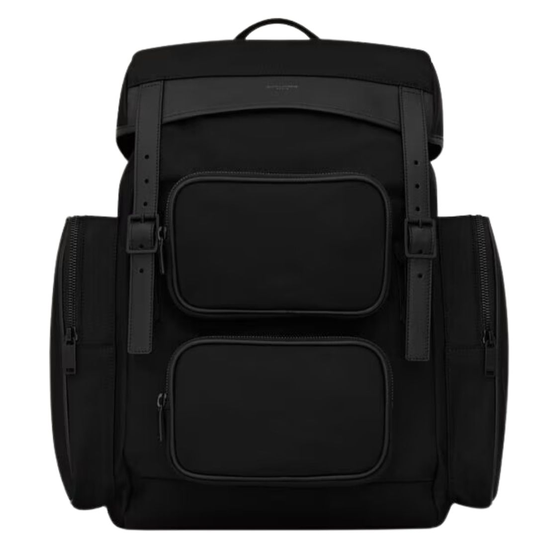 4 SAINT LAURENT CITY MULTI POCKET BACKPACK IN ECONYL SMOOTH LEATHER AND NYLON