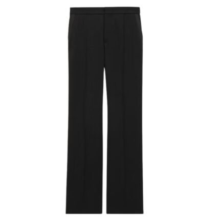 SAINT LAURENT WIDE LEG TUXEDO PANTS IN GRAIN DE POUDRE