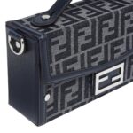 FENDI SOFT TRUNK BAGUETTE FF JACQUARD AND BLUE LEATHER BAG