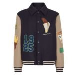 FENDI BLOUSON BEIGE AND BLUE WOOL FENDILICIOUS BOMBER JACKET