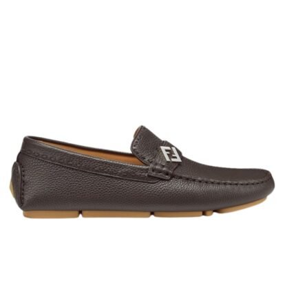 FENDI FF SQUARED BLACK LEATHER DRIVER LOAFERS