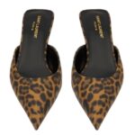 SAINT LAURENT BARBARA MULES IN LEOPARD GROSGRAIN