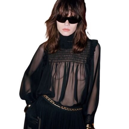 SAINT LAURENT RUFFLED BLOUSE IN SILK CREPE MUSLIN