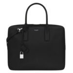 SAINT LAURENT MUSEUM SMALL FLAT BRIEFCASE IN BLACK TEXTURED LEATHER