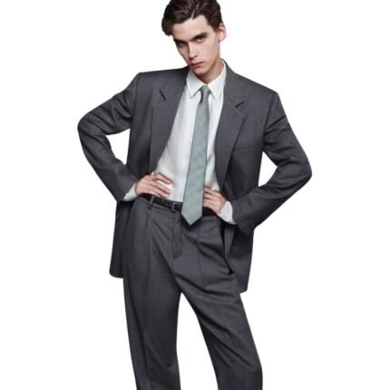 SAINT LAURENT HIGH WAISTED PANTS IN WOOL CHINÉ