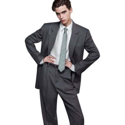 SAINT LAURENT HIGH WAISTED PANTS IN WOOL CHINÉ