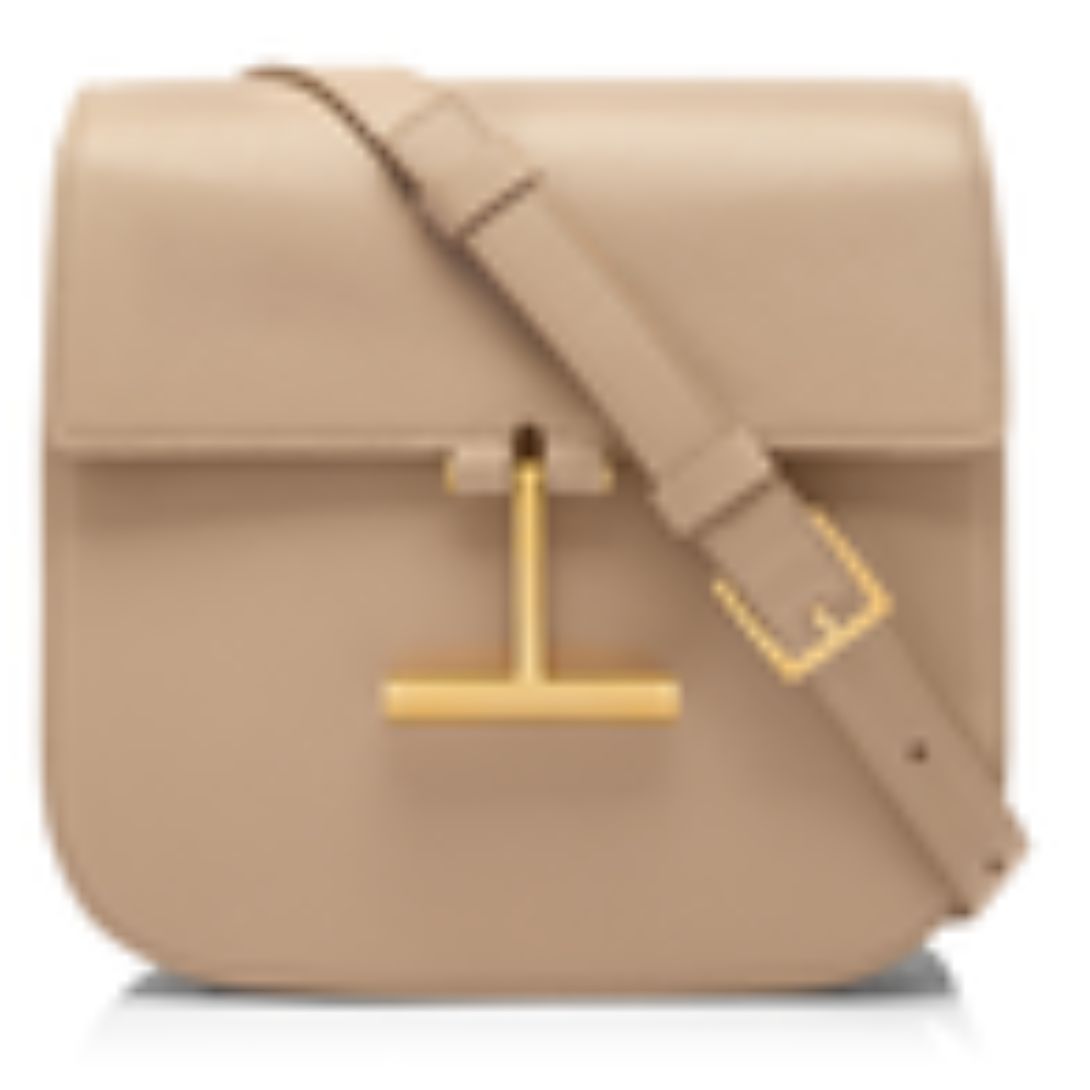 5 TOM FORD GRAIN LEATHER TARA MINI CROSSBODY LIGHT BEIGE