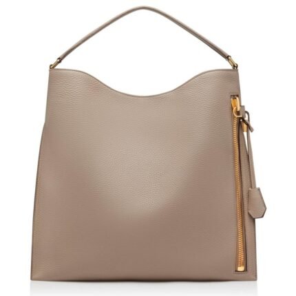 TOM FORD GRAIN LEATHER ALIX LARGE HOBO SILK TAUPE