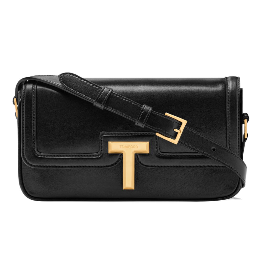 5 TOM FORD SMOOTH LEATHER WALLIS EAST WEST SHOULDER BAG BLACK