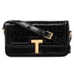 TOM FORD SHINY STAMPED CROCODILE LEATHER WALLIS E W SHOULDER BAG NAVY