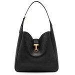 TOM FORD LEATHER MONARCH LARGE HOBO BLACK
