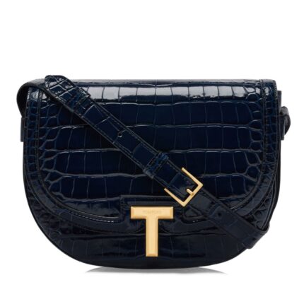 TOM FORD SHINY STAMPED CROCODILE LEATHER WALLIS CROSSBODY BAG NAVY