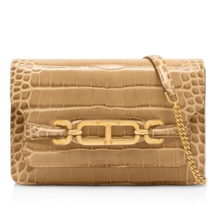 TOM FORD STAMPED CROCODILE LEATHER SMALL SHOULDER BAG SAFARI BEIGE
