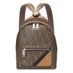 FENDI CHIODO SMALL DIAGONAL BROWN FF CANVAS BACKPACK
