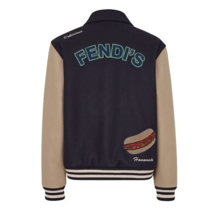 FENDI BLOUSON BEIGE AND BLUE WOOL FENDILICIOUS BOMBER JACKET