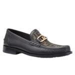 FENDI O LOCK BLACK LEATHER LOAFERS