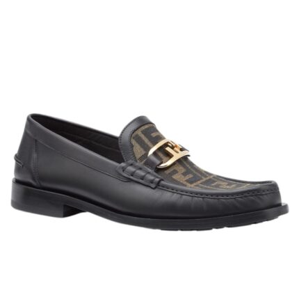 FENDI O LOCK BLACK LEATHER LOAFERS