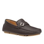 FENDI FF SQUARED BLACK LEATHER DRIVER LOAFERS