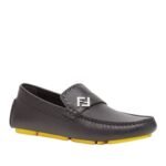 FENDI FF SQUARED BLACK LEATHER DRIVER LOAFERS