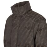 FENDI BROWN FF JACQUARD NYLON PUFFER JACKET