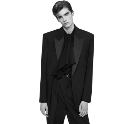 SAINT LAURENT TUXEDO JACKET IN GRAIN DE POUDRE