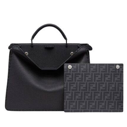 FENDI PEEKABOO ISEEU MEDIUM BLACK SELLERIA BAG WITH 713 HAND-SEWN TOPSTITCHES